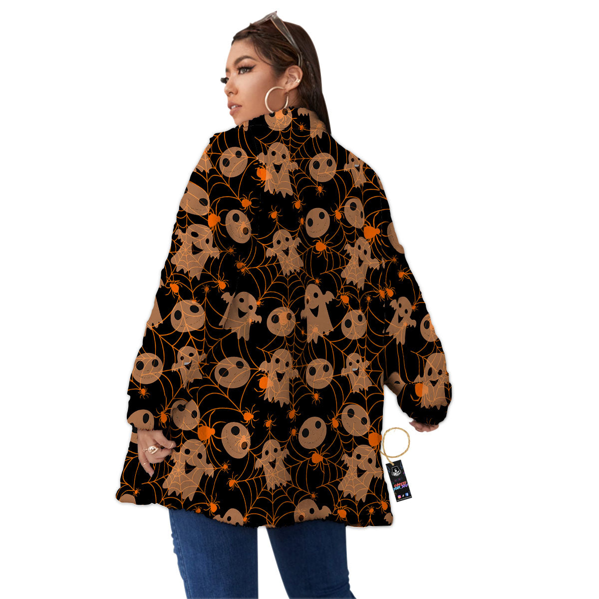 Spider Web Halloween Print Pattern Women's Sherpa Jacket-grizzshop