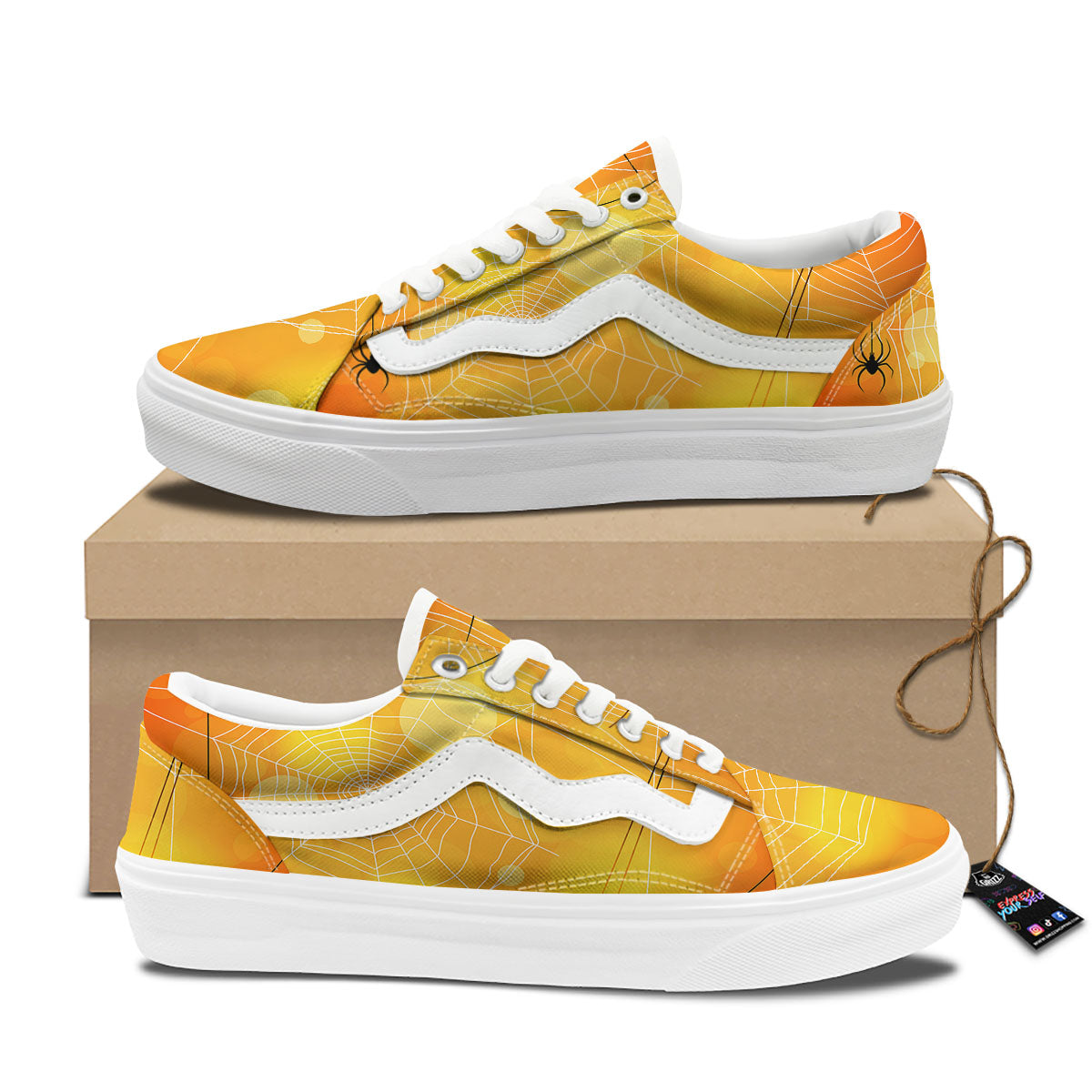 Spider Web Halloween Print Skate Shoes-grizzshop