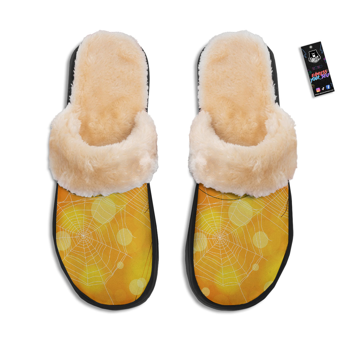 Spider Web Halloween Print Slippers-grizzshop