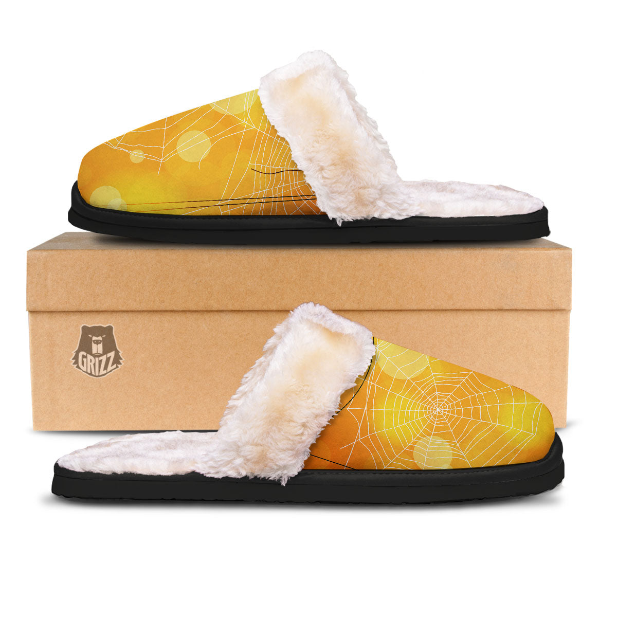 Spider Web Halloween Print Slippers-grizzshop