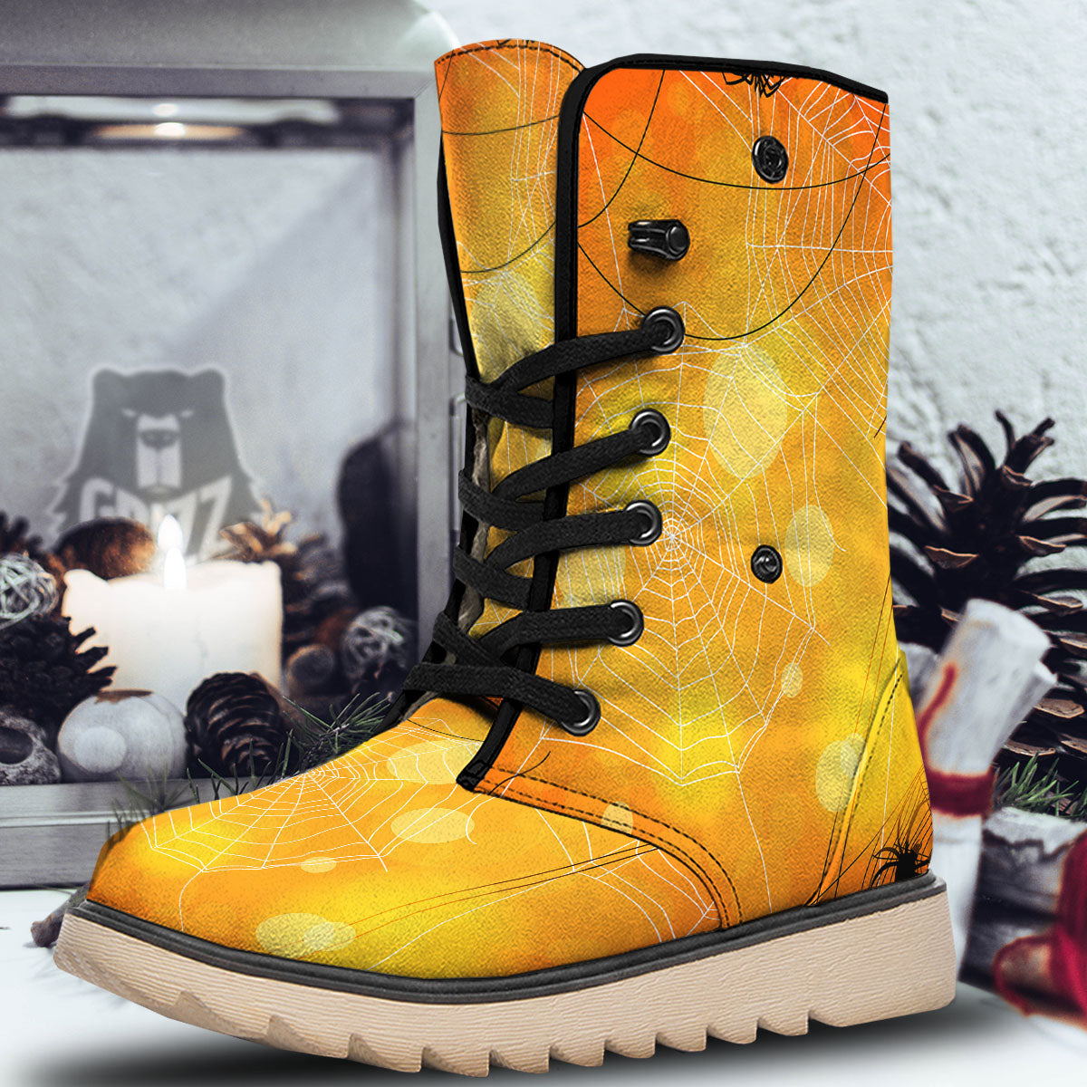 Spider Web Halloween Print Snow Boots-grizzshop