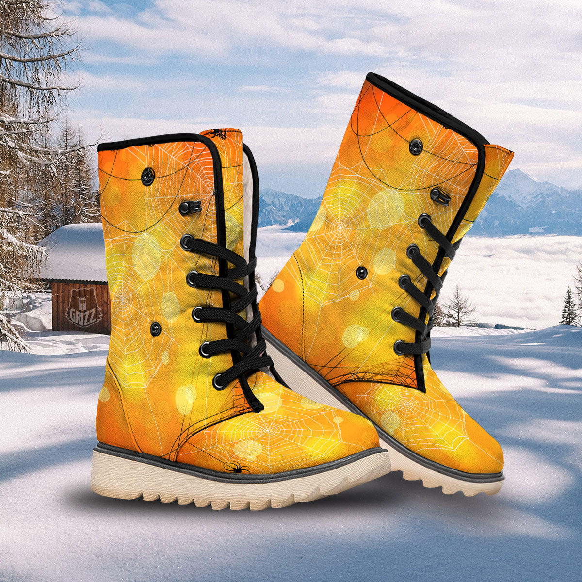 Spider Web Halloween Print Snow Boots-grizzshop