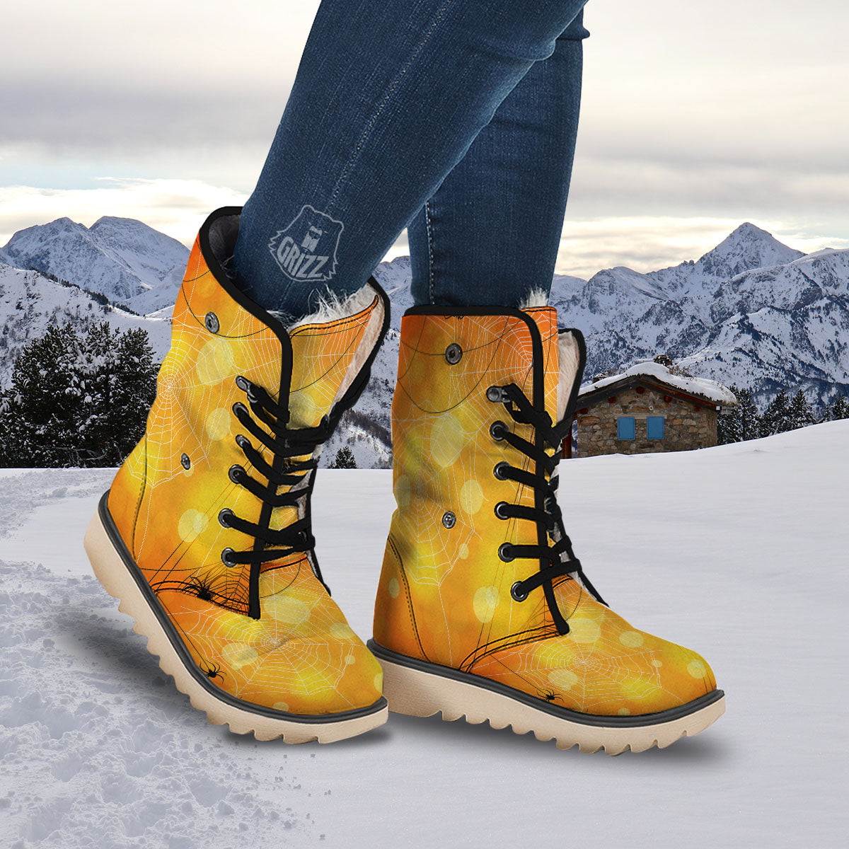 Spider Web Halloween Print Snow Boots-grizzshop