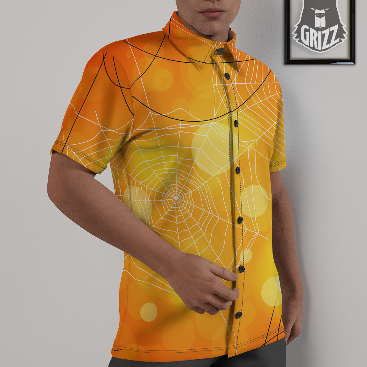 Spider Web Halloween Print Untucked Shirts-grizzshop
