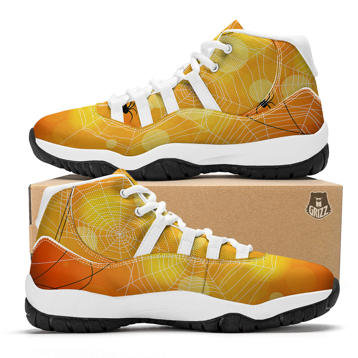 Spider Web Halloween Print White Bball Shoes-grizzshop