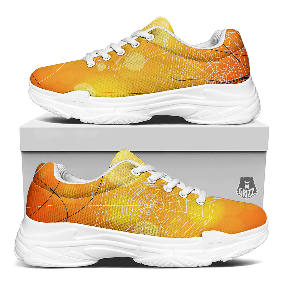 Spider Web Halloween Print White Chunky Shoes-grizzshop