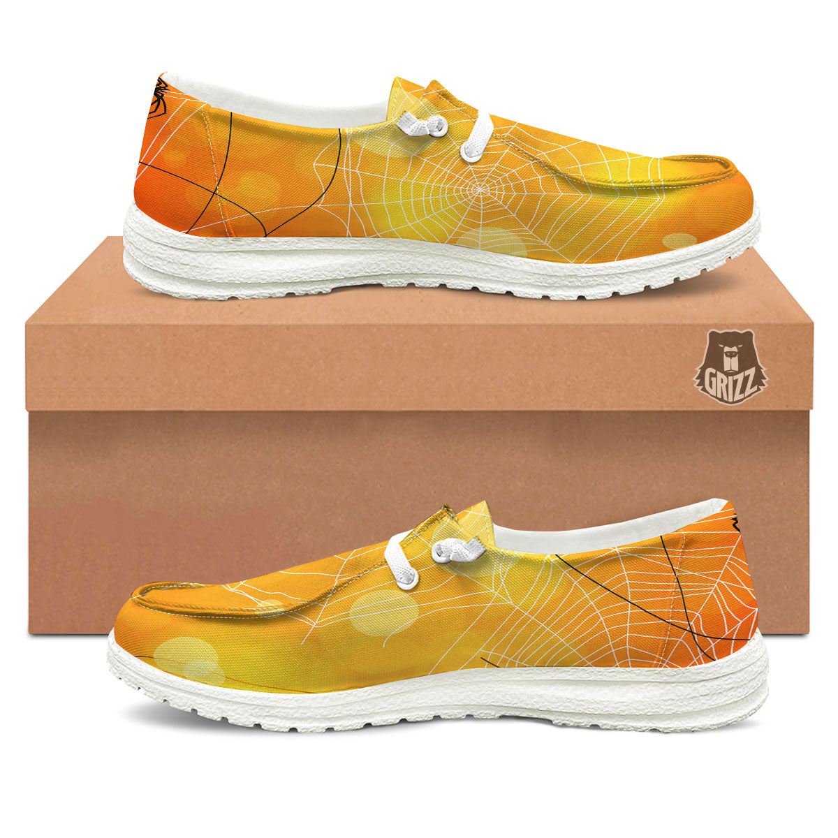Spider Web Halloween Print White Loafers-grizzshop