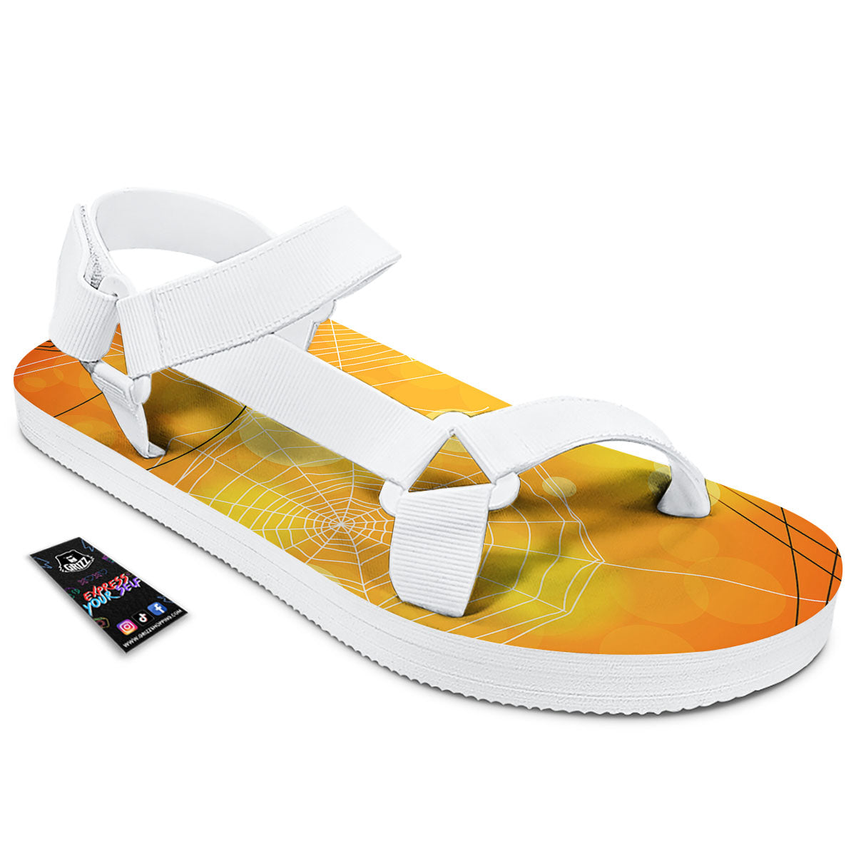 Spider Web Halloween Print White Open Toe Sandals-grizzshop