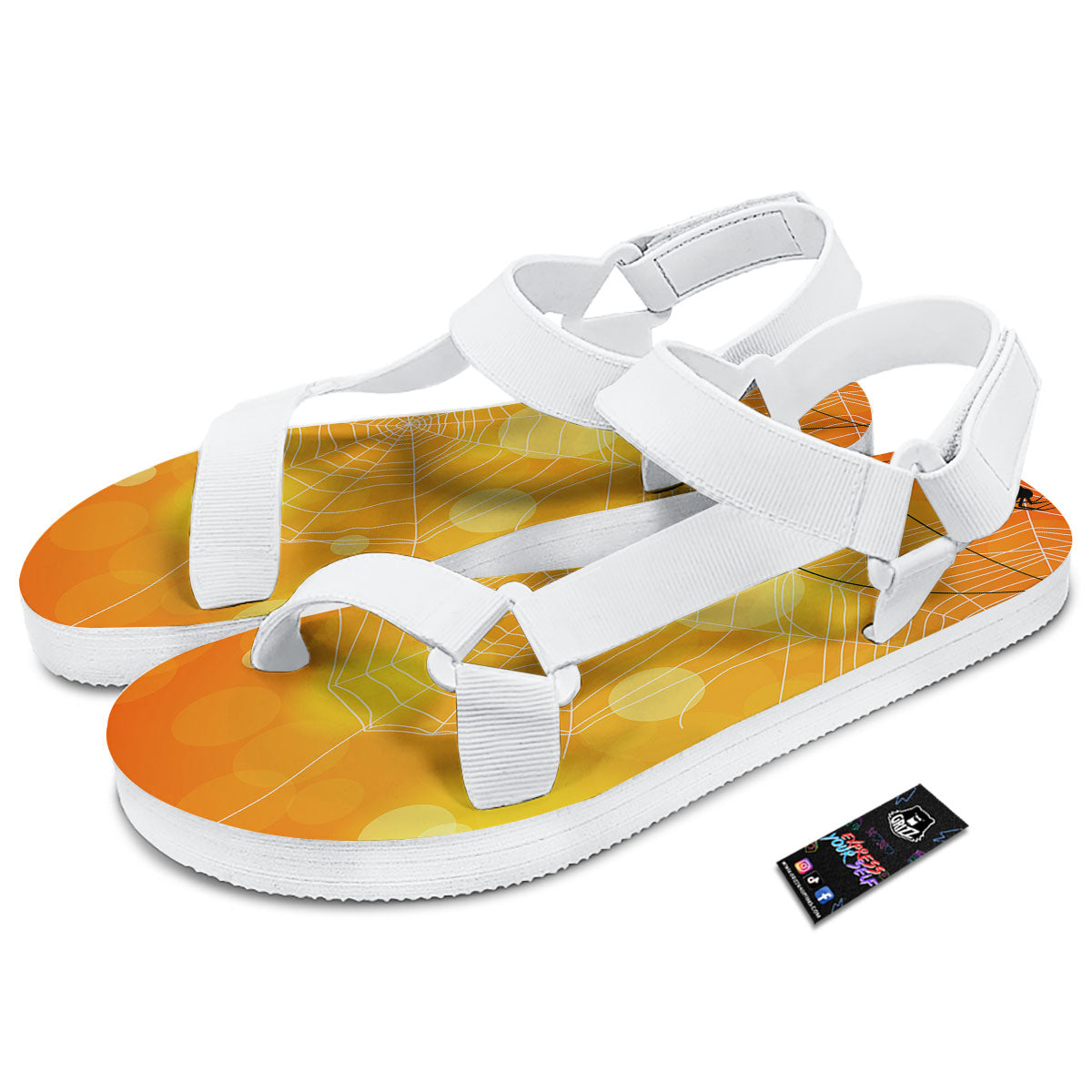 Spider Web Halloween Print White Open Toe Sandals-grizzshop