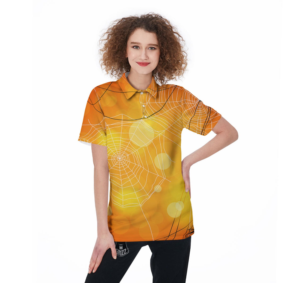 Spider Web Halloween Print Women's Golf Shirts-grizzshop