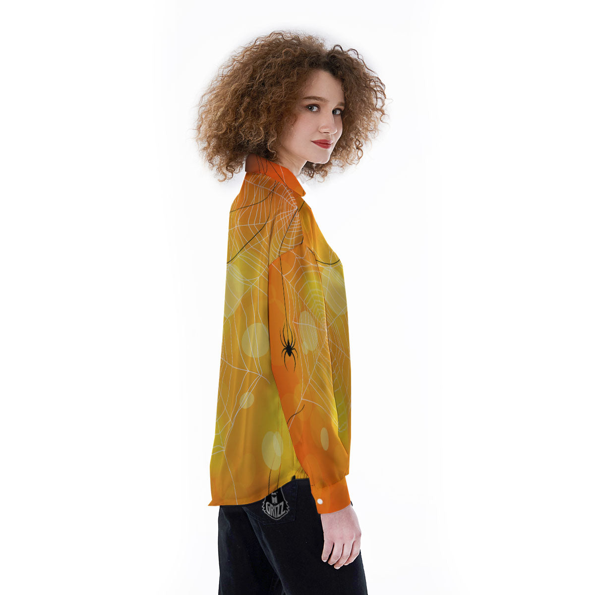 Spider Web Halloween Print Women's Long Sleeve Shirts-grizzshop