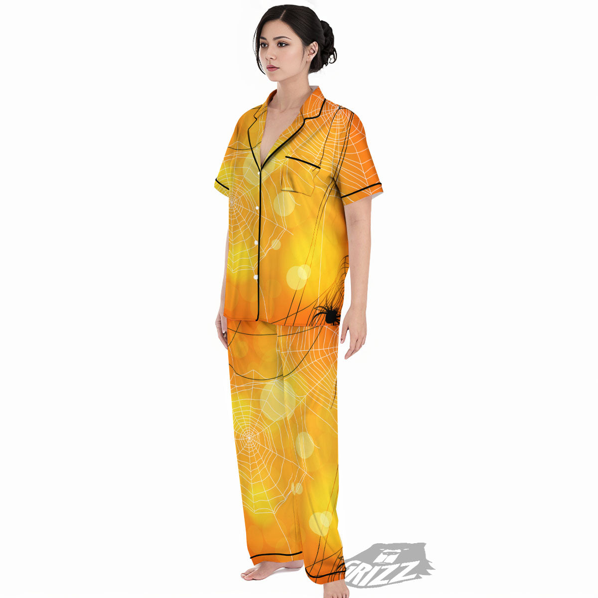 Spider Web Halloween Print Women's Pajamas Set-grizzshop