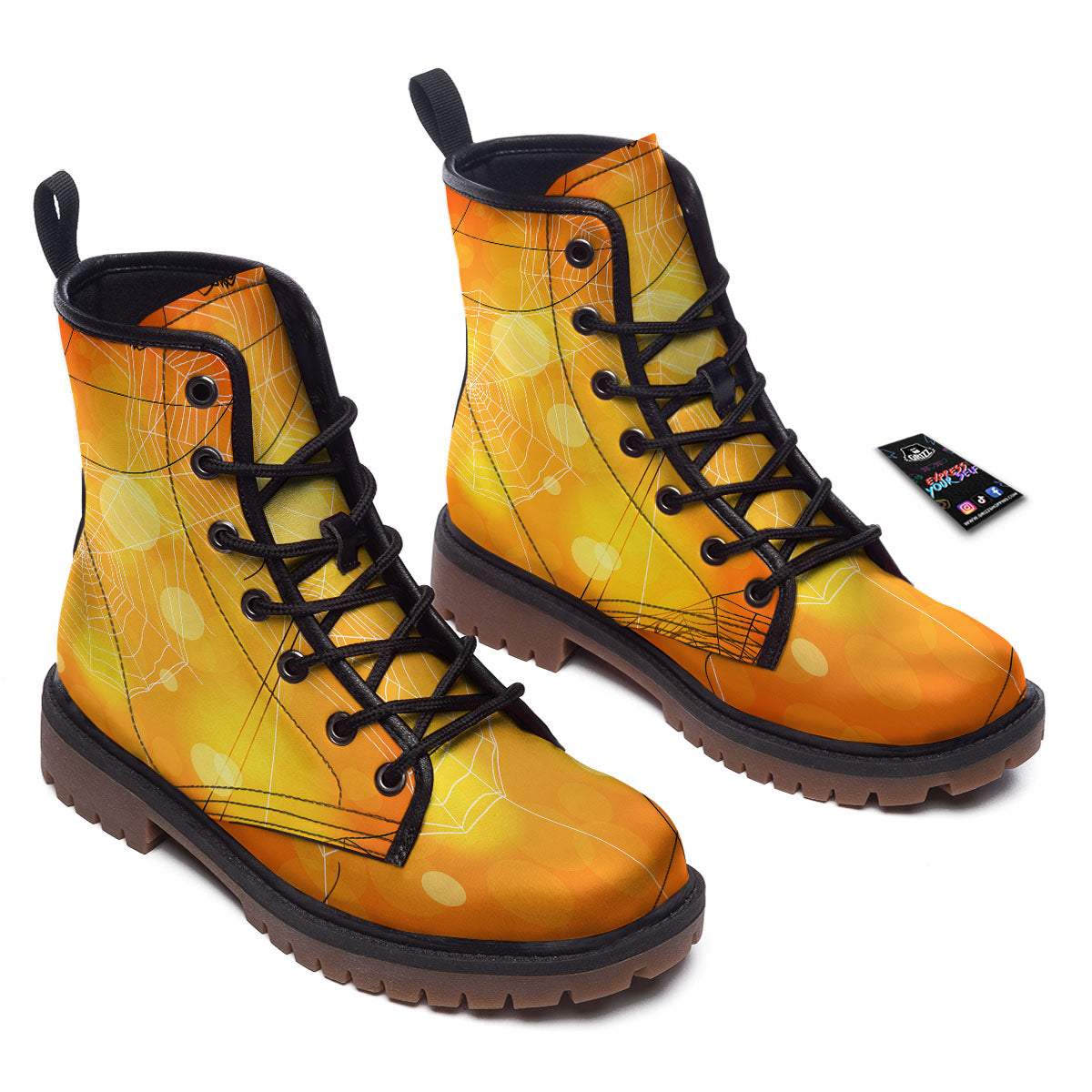 Spider Web Halloween Print Work Boots-grizzshop