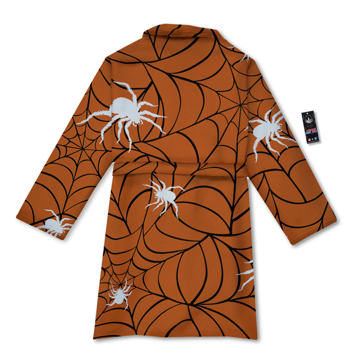 Spider Web Orange And Black Print Bathrobe-grizzshop