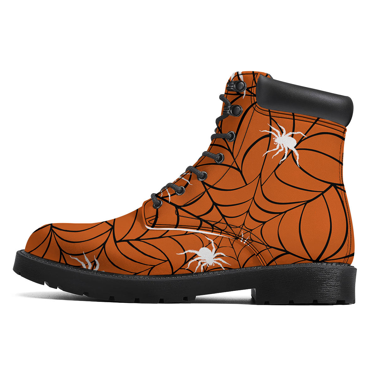 Spider Web Orange And Black Print Boots-grizzshop