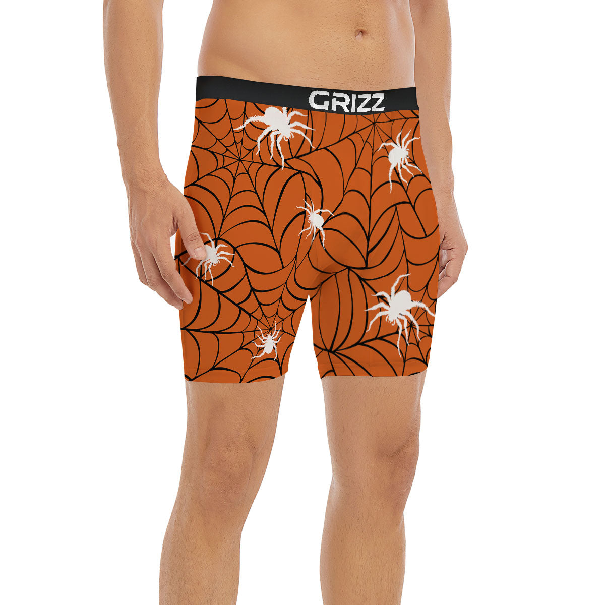 Spider Web Orange And Black Print Boxer Briefs-grizzshop