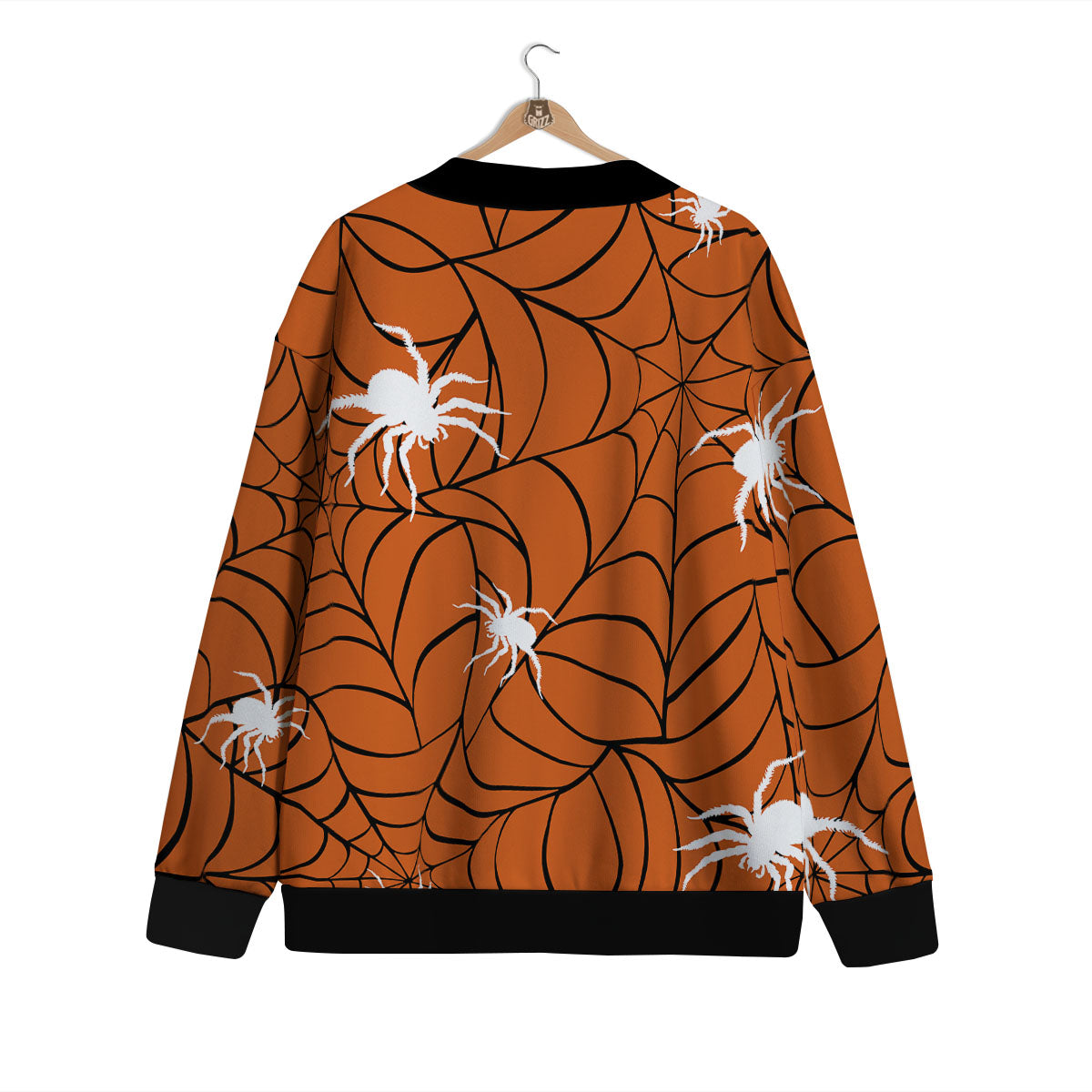 Spider Web Orange And Black Print Cardigan-grizzshop