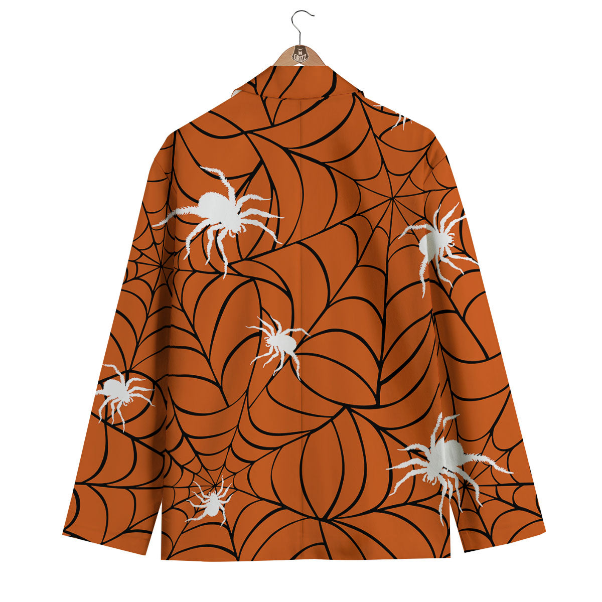Spider Web Orange And Black Print Men's Blazer-grizzshop
