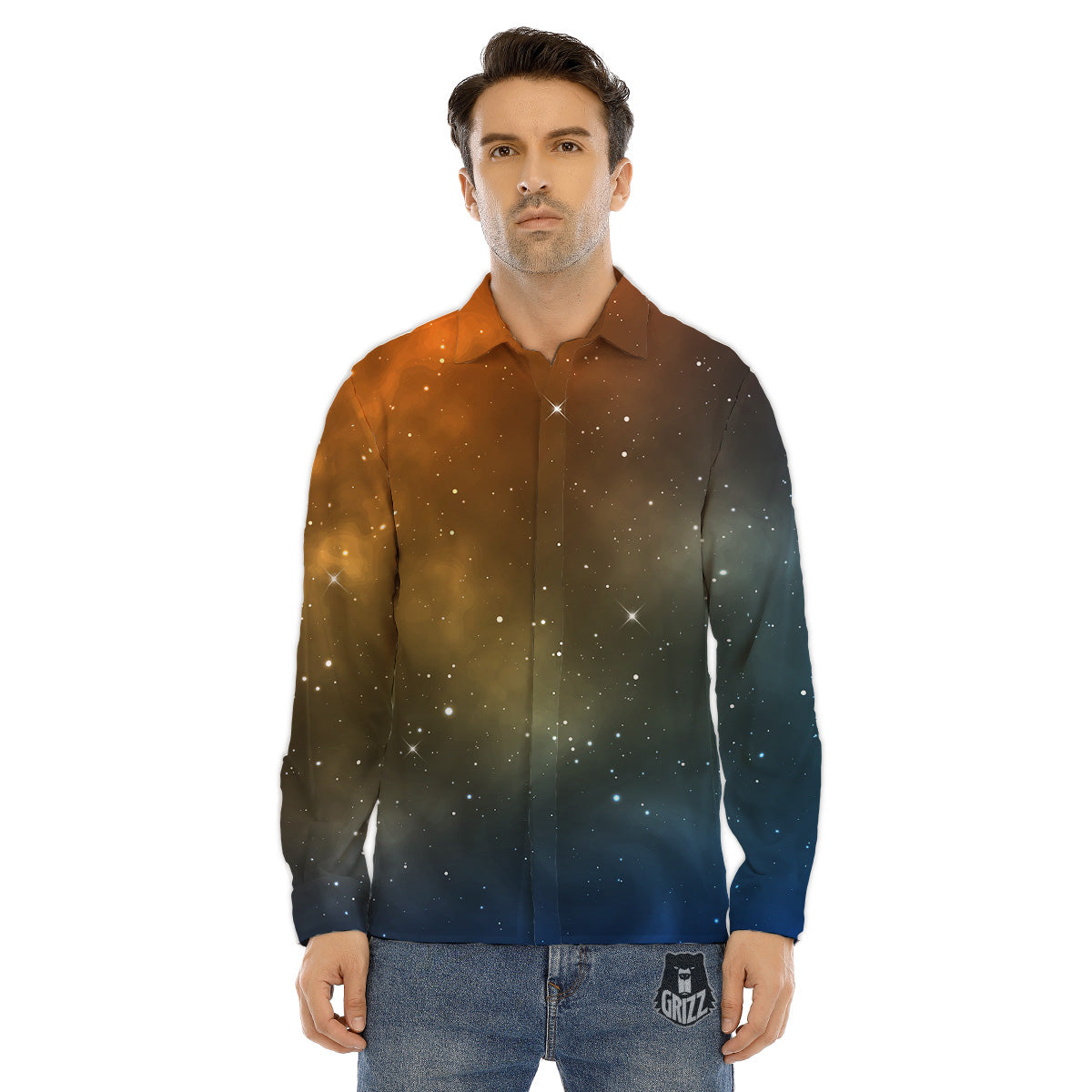 Spider Web Orange And Black Print Men's Dress Shirts-grizzshop