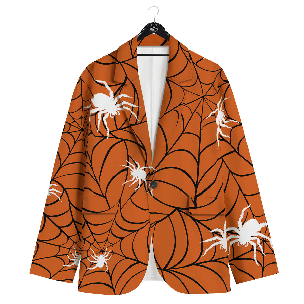 Spider Web Orange And Black Print Men's Sport Coat-grizzshop