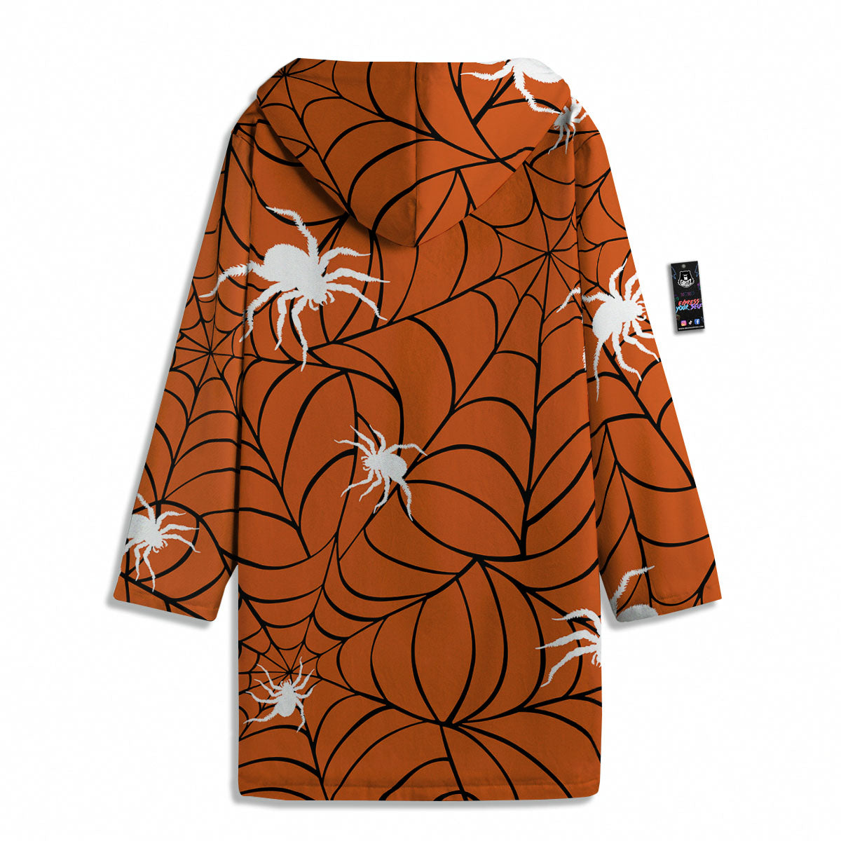 Spider Web Orange And Black Print Men's Windbreaker Jacket-grizzshop