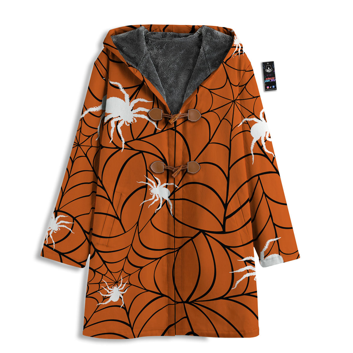 Spider Web Orange And Black Print Men's Windbreaker Jacket-grizzshop
