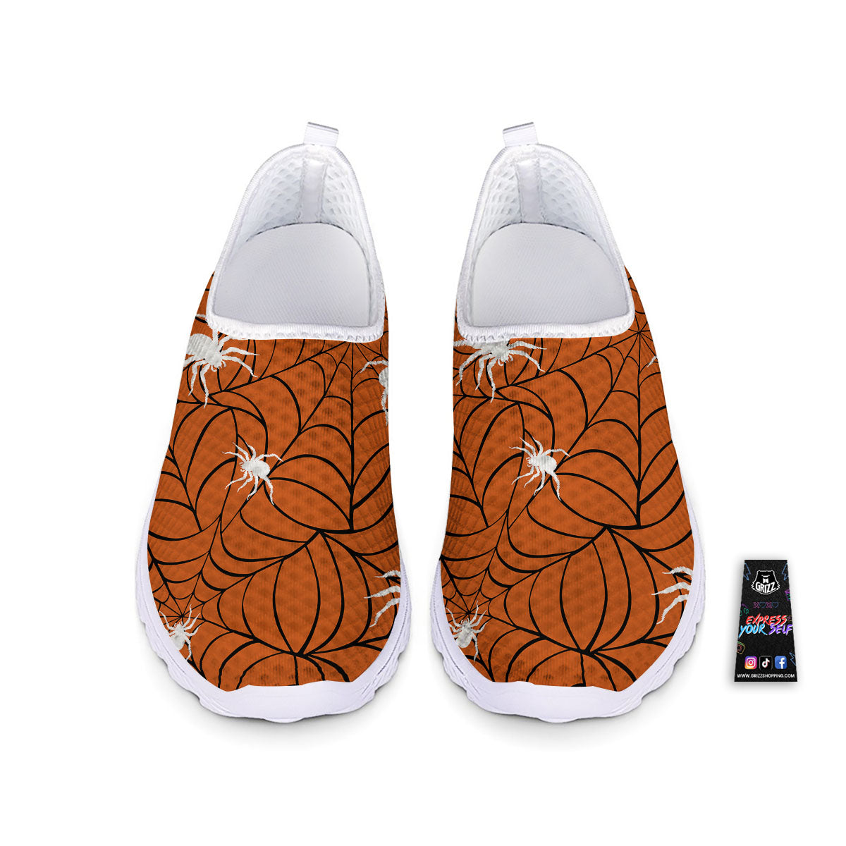 Spider Web Orange And Black Print Nurse Shoes-grizzshop