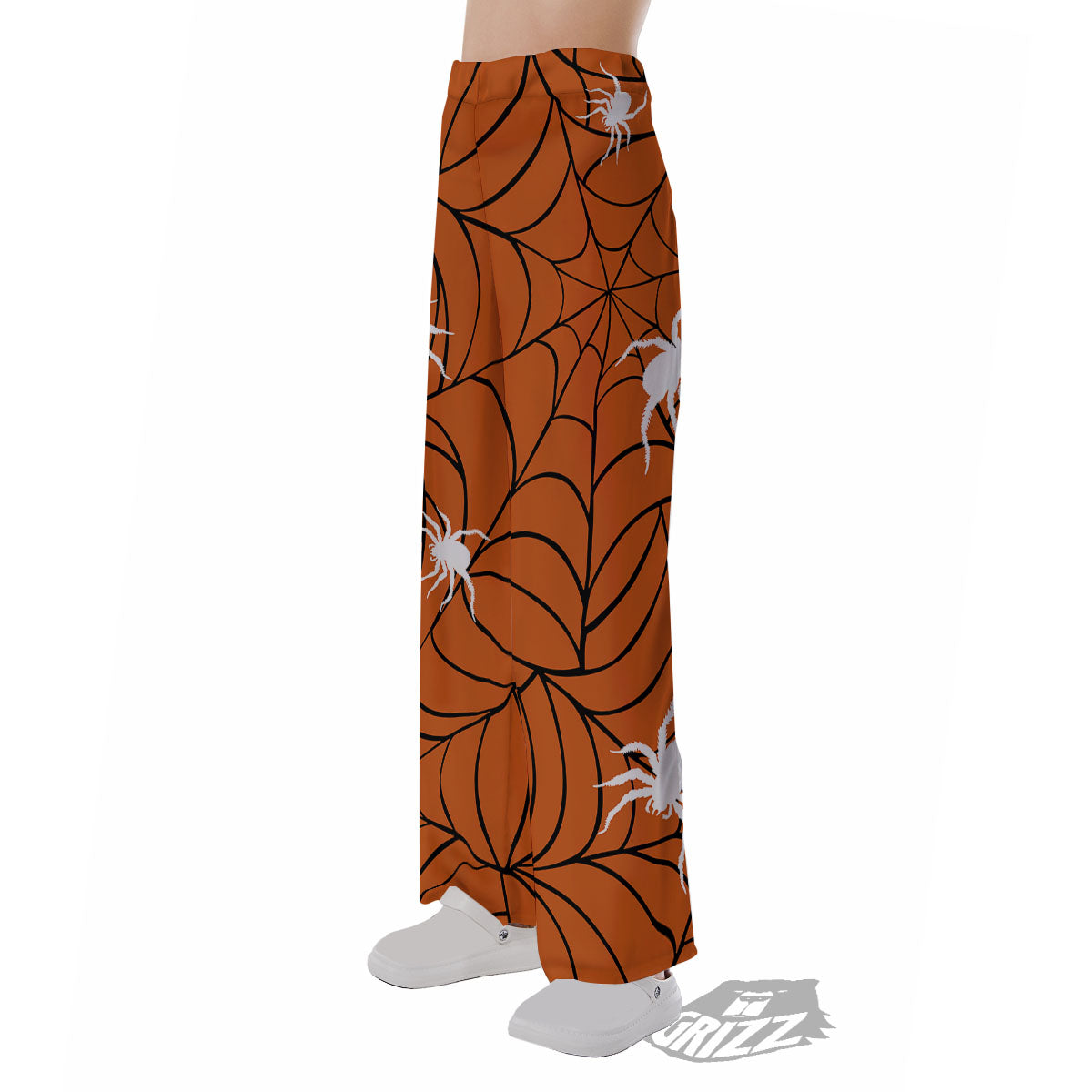 Spider Web Orange And Black Print Pajama Pants-grizzshop