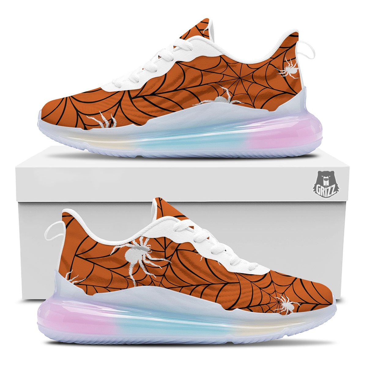 Spider Web Orange And Black Print Running Sneakers-grizzshop