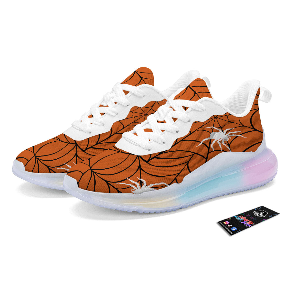 Spider Web Orange And Black Print Running Sneakers-grizzshop
