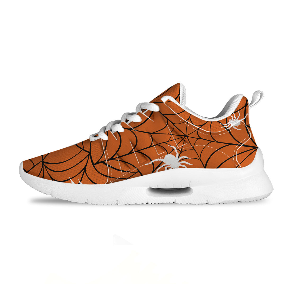 Spider Web Orange And Black Print Tennis Shoes-grizzshop