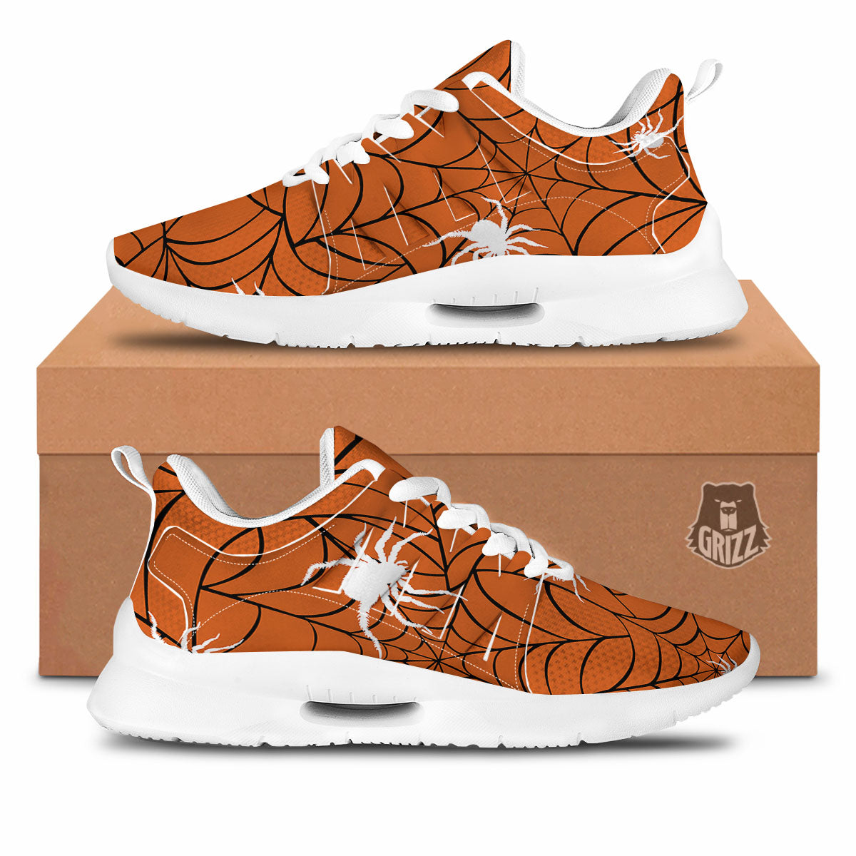 Spider Web Orange And Black Print Tennis Shoes-grizzshop