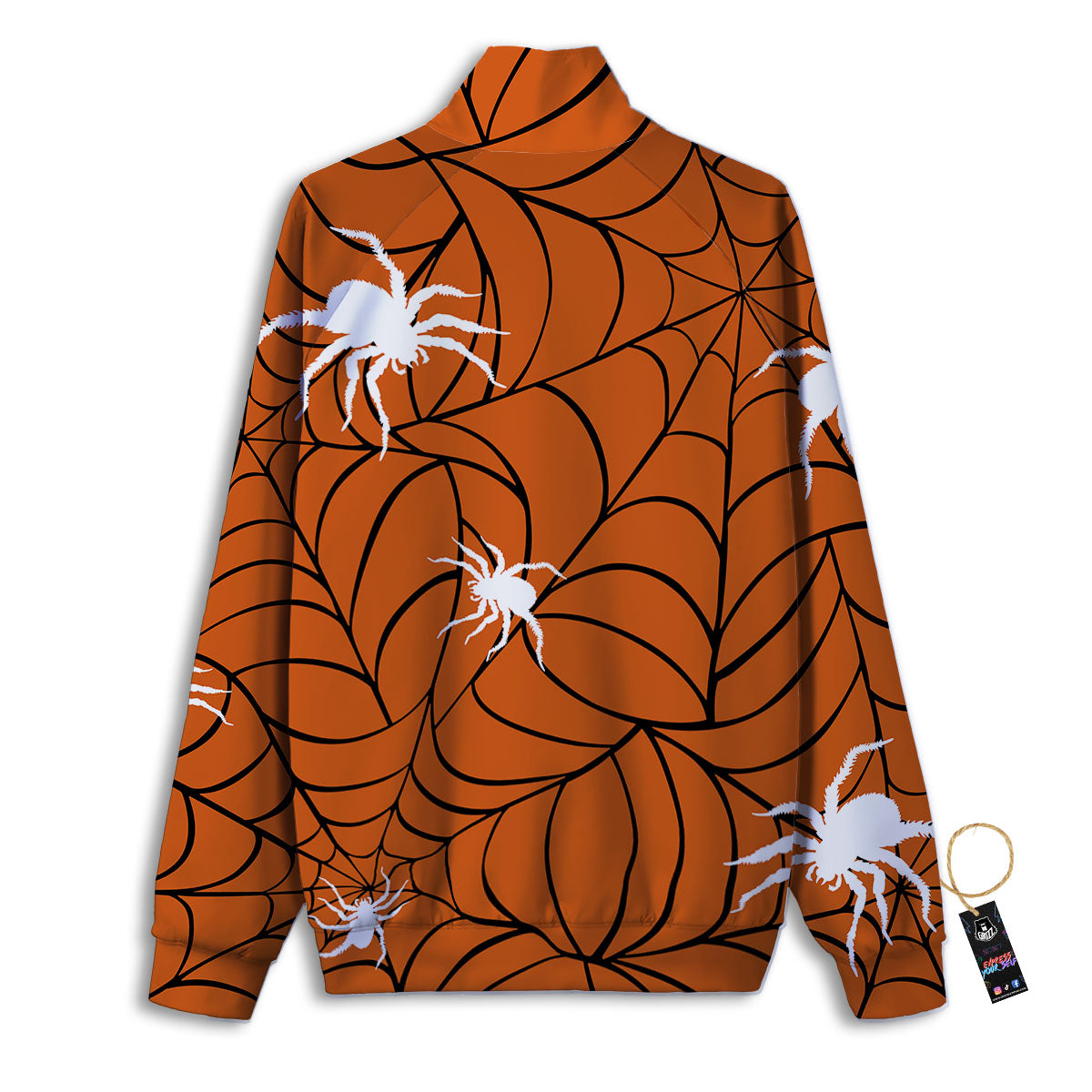 Spider Web Orange And Black Print Track Jacket-grizzshop