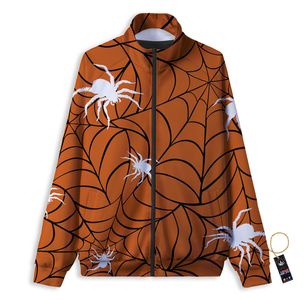 Spider Web Orange And Black Print Track Jacket-grizzshop