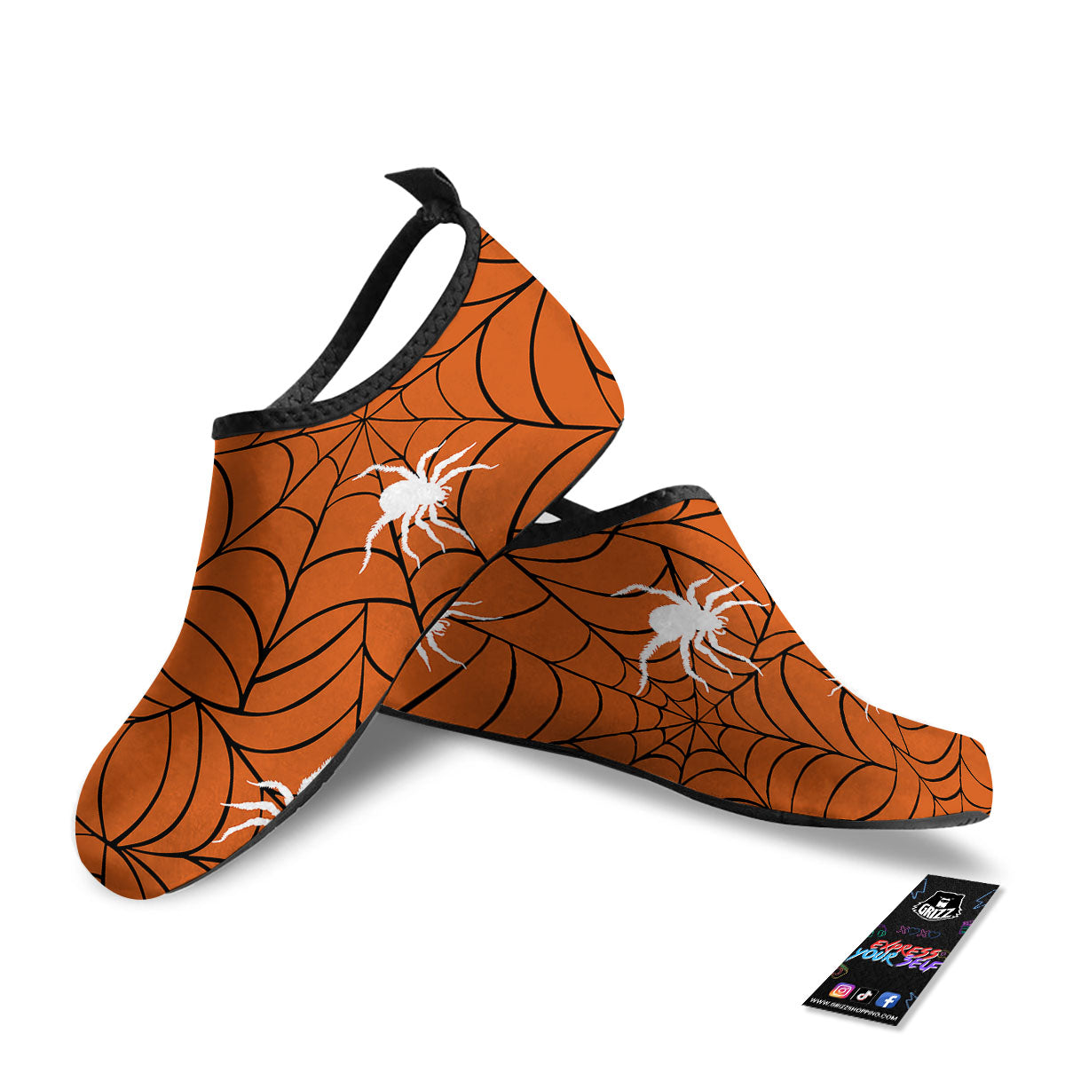 Spider Web Orange And Black Print Water Shoes-grizzshop