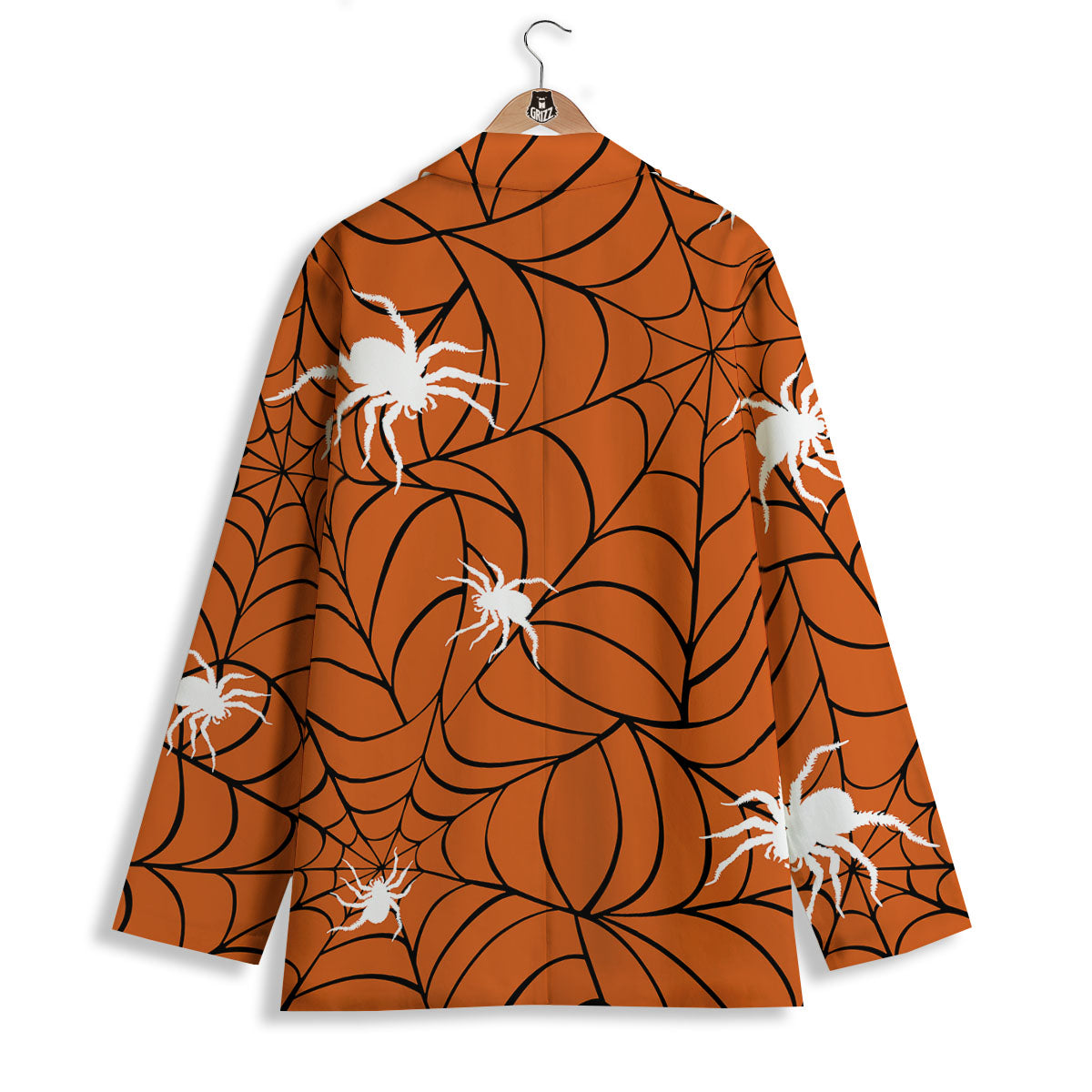 Spider Web Orange And Black Print Women's Blazer-grizzshop