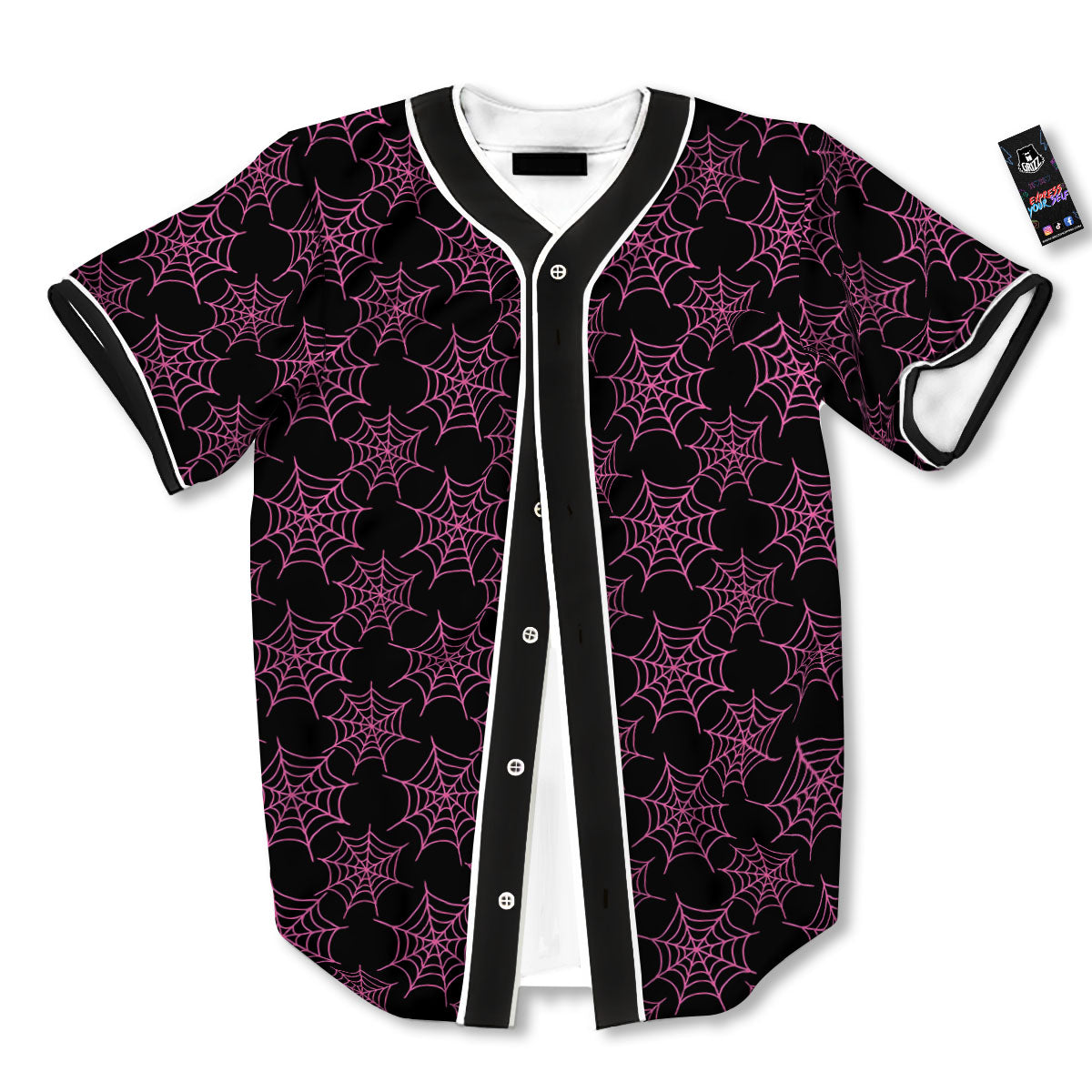 Spider Web Pink And Black Print Pattern Baseball Jersey-grizzshop