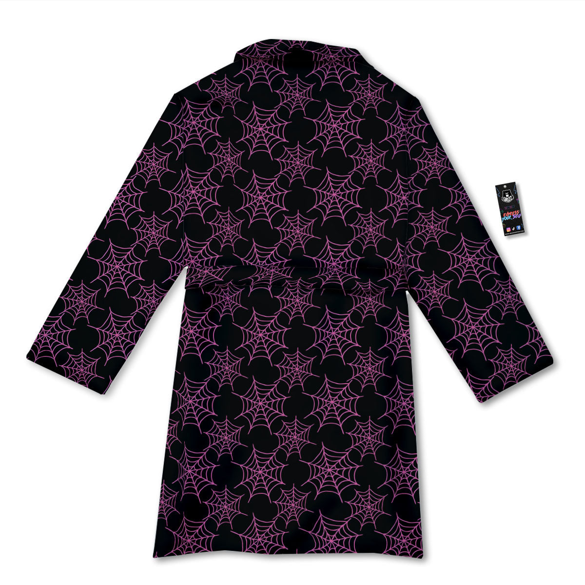 Spider Web Pink And Black Print Pattern Bathrobe-grizzshop