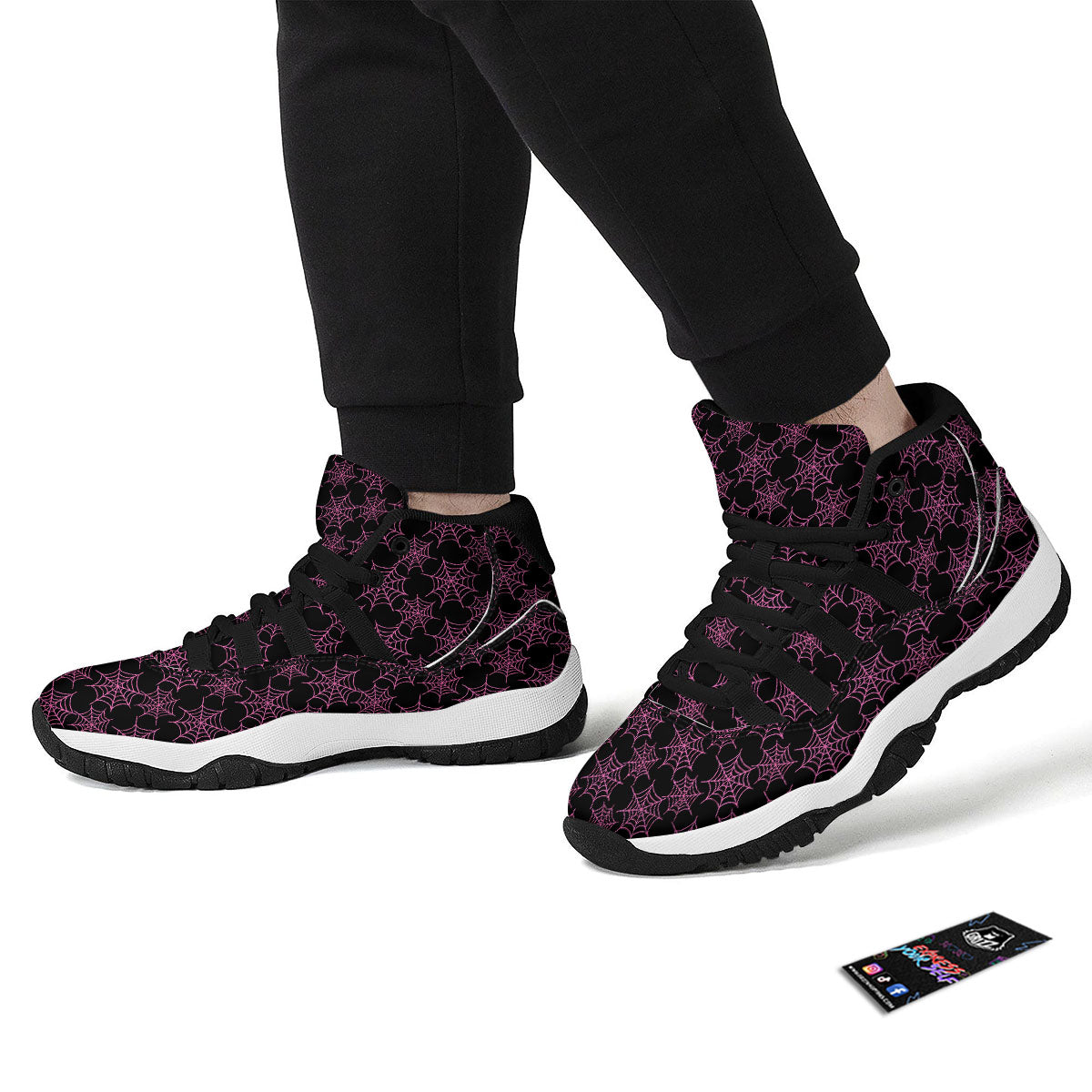 Spider Web Pink And Black Print Pattern Black Bball Shoes-grizzshop