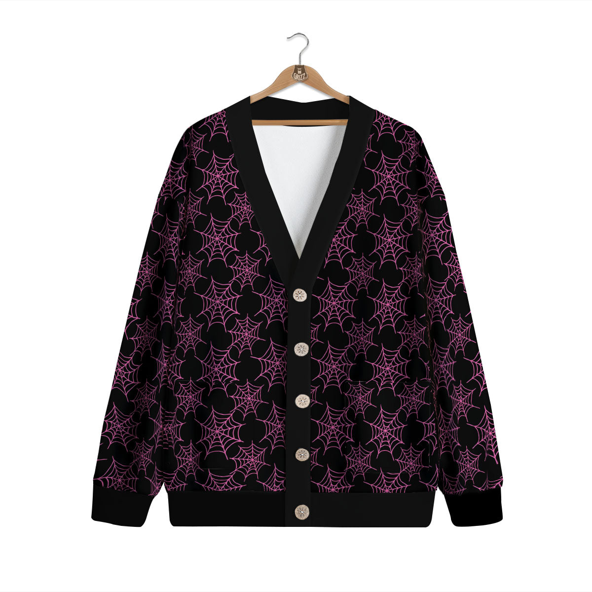 Spider Web Pink And Black Print Pattern Cardigan-grizzshop