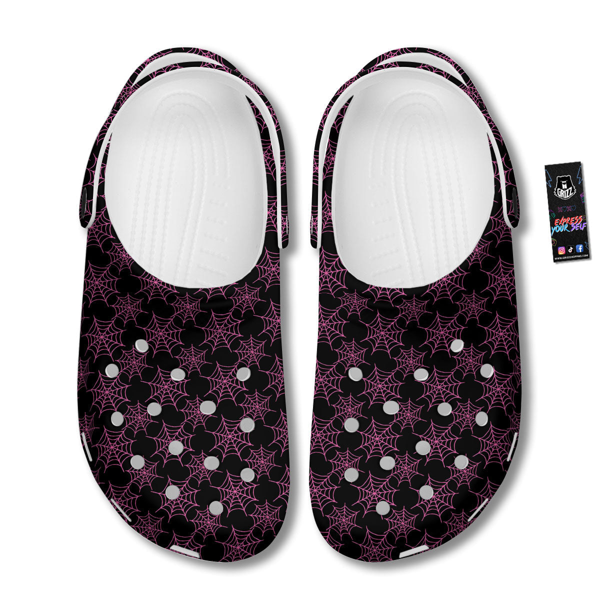 Spider Web Pink And Black Print Pattern Clog-grizzshop