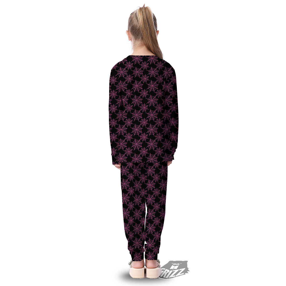 Spider Web Pink And Black Print Pattern Kid's Pajamas-grizzshop