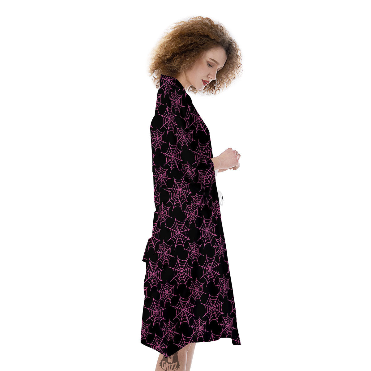 Spider Web Pink And Black Print Pattern Kimono-grizzshop