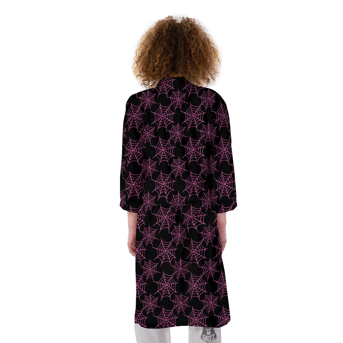 Spider Web Pink And Black Print Pattern Kimono-grizzshop