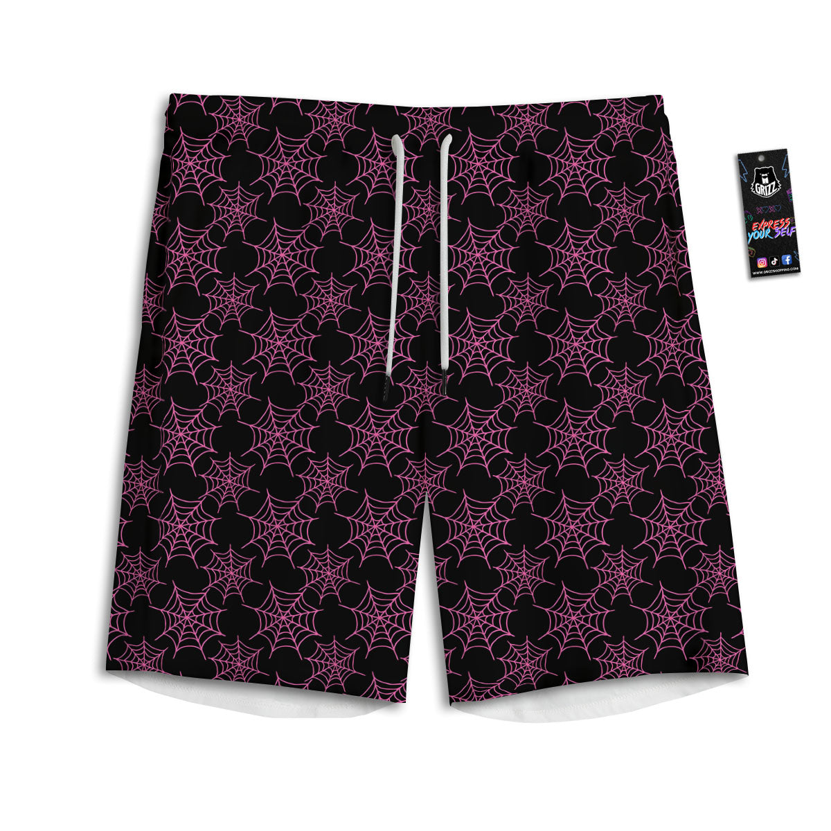 Spider Web Pink And Black Print Pattern Men's Athletic Shorts