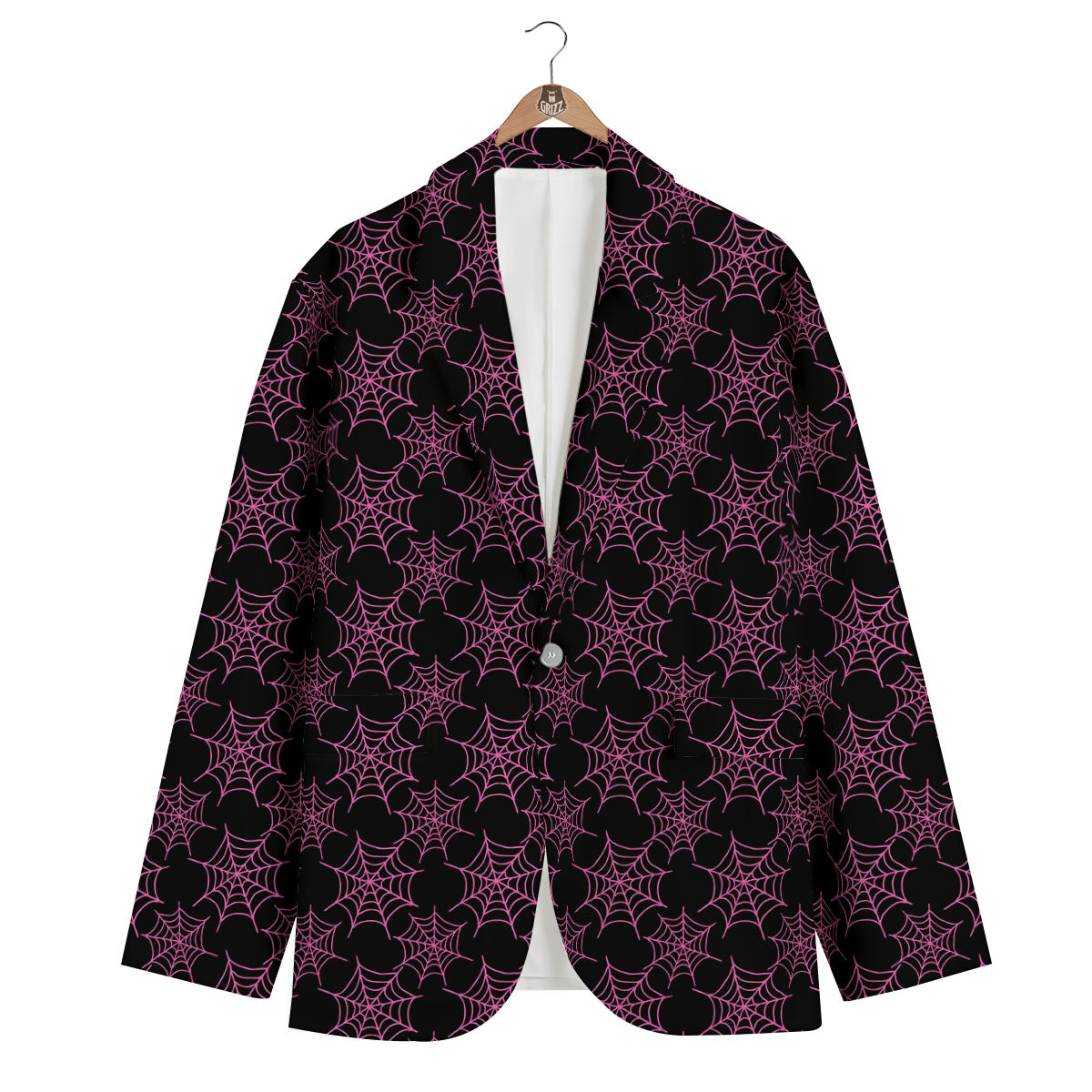 Spider Web Pink And Black Print Pattern Men's Blazer-grizzshop