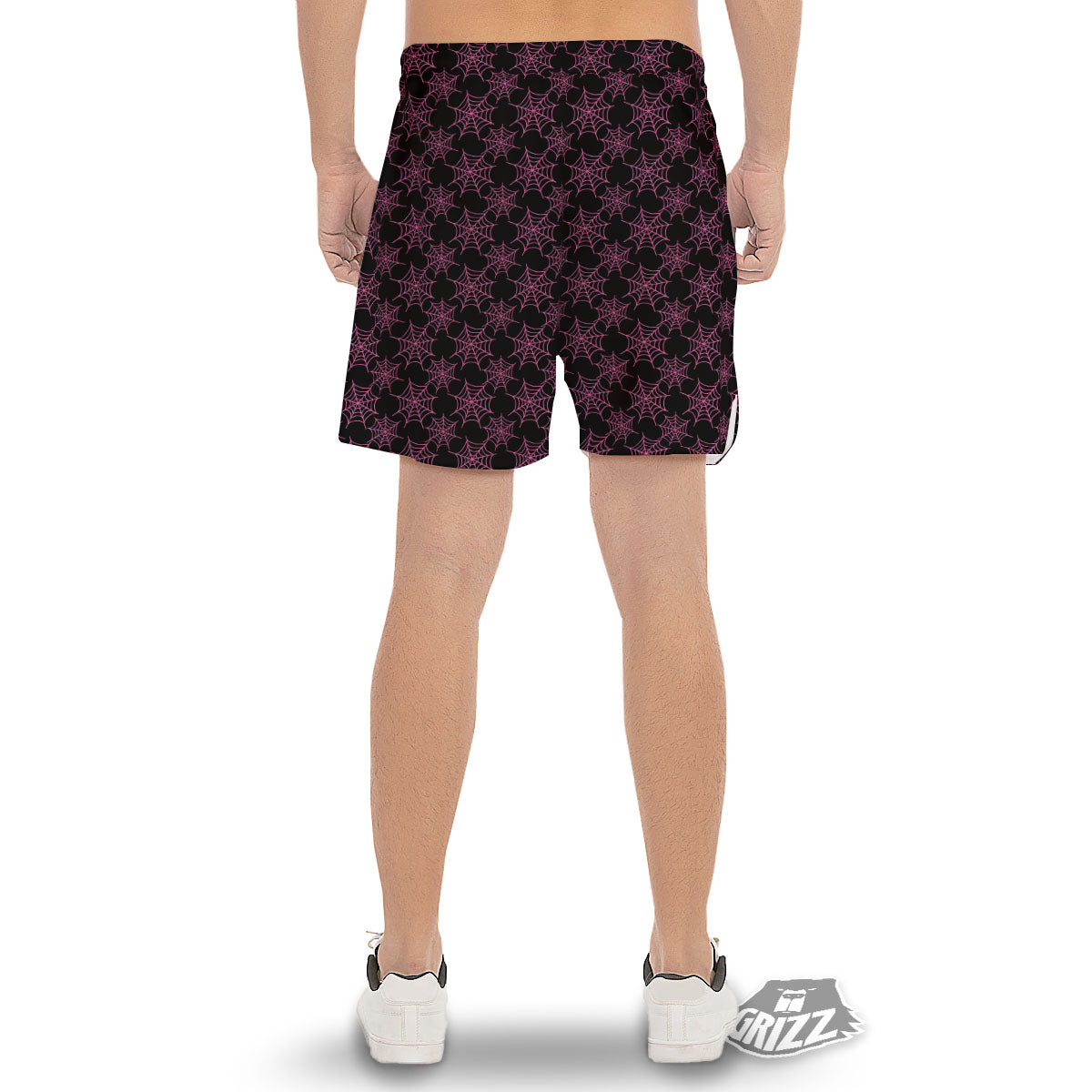 Spider Web Pink And Black Print Pattern Men's Gym Shorts-grizzshop