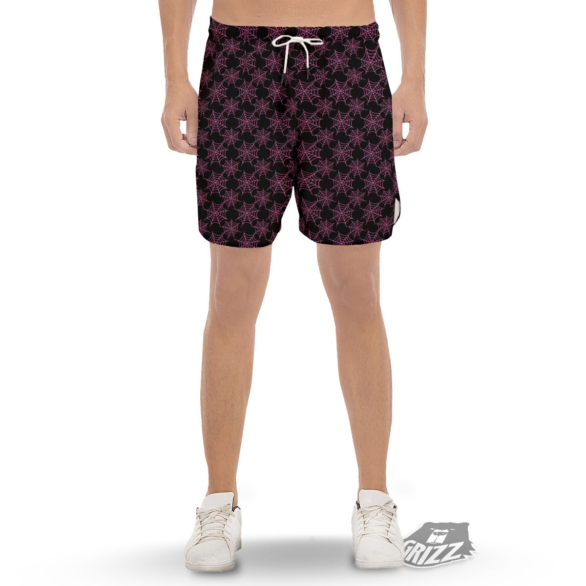 Spider Web Pink And Black Print Pattern Men's Gym Shorts-grizzshop