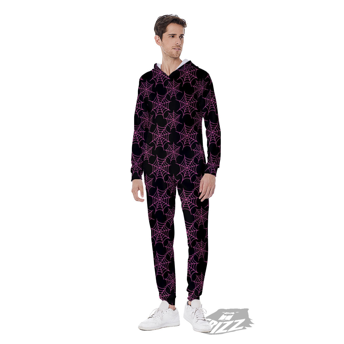 Spider Web Pink And Black Print Pattern Men's Jumpsuit-grizzshop