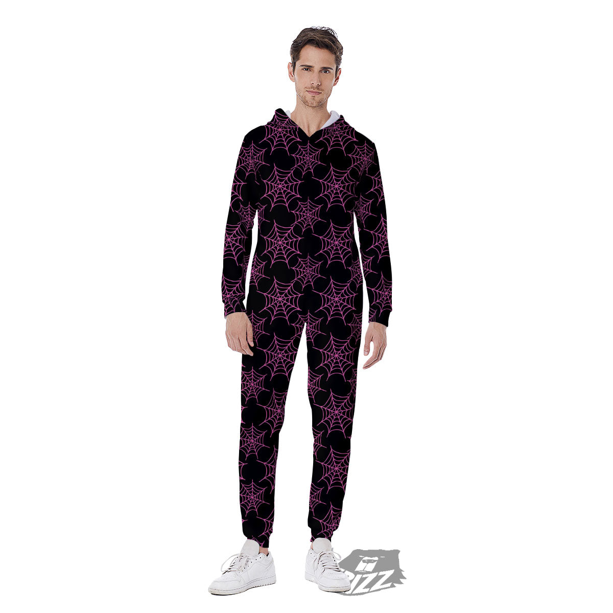 Spider Web Pink And Black Print Pattern Men's Jumpsuit-grizzshop